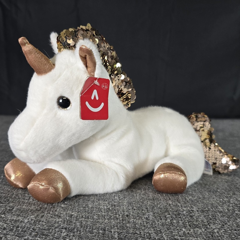 NWT Aurora White Unicorn Sparkle Sequins Pink Plush Stuffed Animal Horse